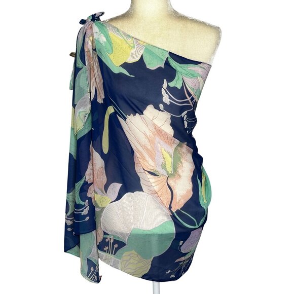 Hilo Hawaii Tropical Print Scarf Bold Retro Square Wrap Beach Cover Up OS - Picture 1 of 8
